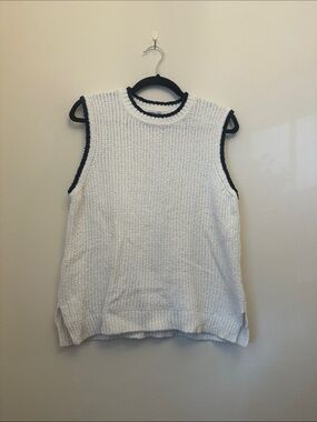 Abercrombie & Fitch White Black Trim Sleeveless Knit Sweater Vest Size L